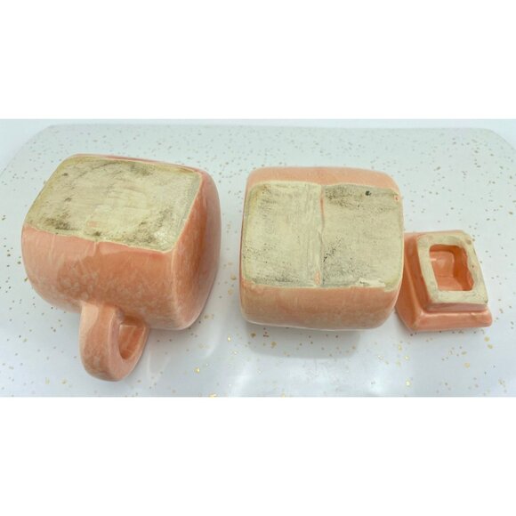 Vintage Art Deco sugar and creamer set, pink speckled ceramic - Picture 8 of 9